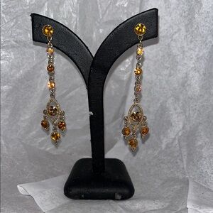 Amber and Gold Dangle Earrings